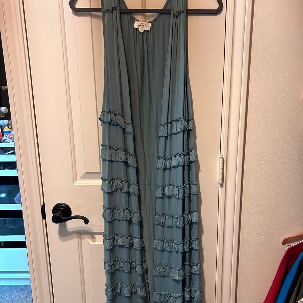 Ruffled cotton teal long vest